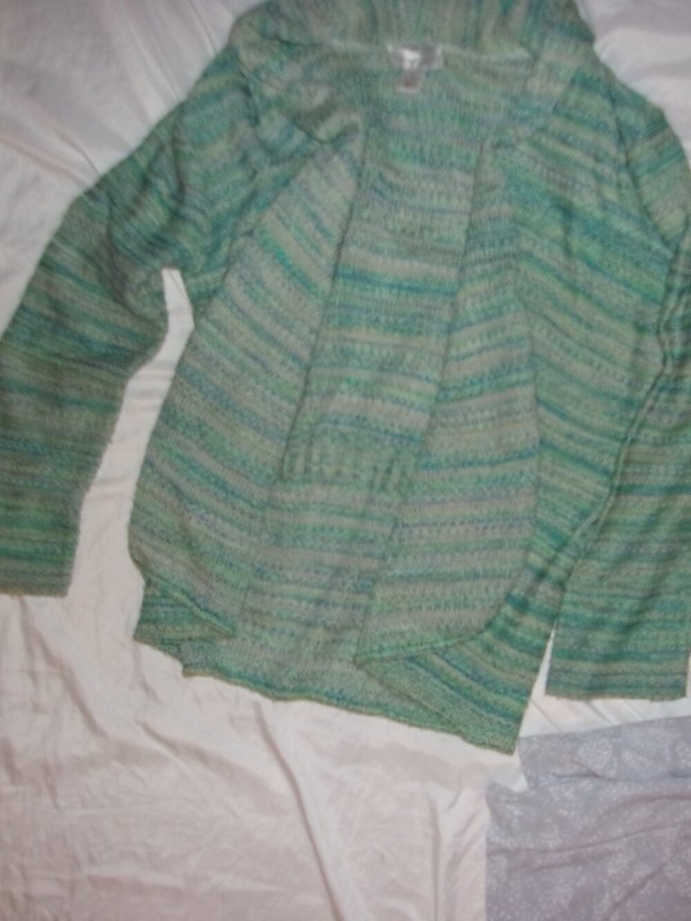 size medium blue green open sweater shirt knit casual dress coat